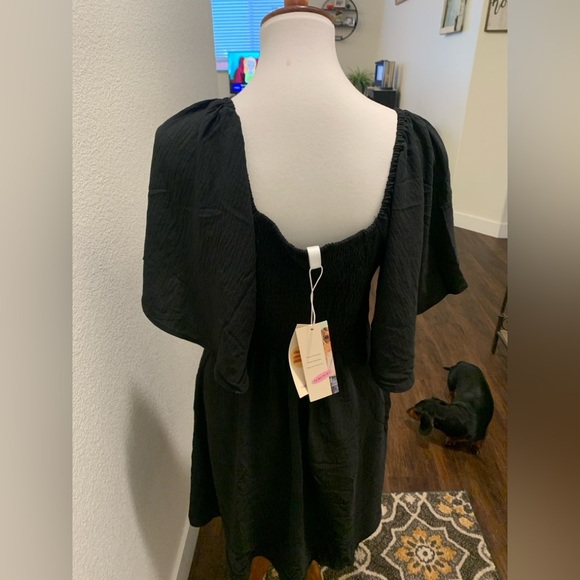 Black Tie Front Plunge Sundress with Flutter Sleeves - Picture 3 of 4